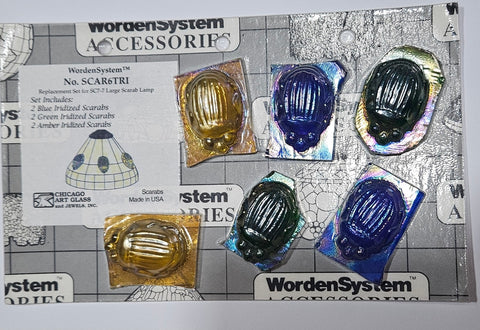 Tiffany Style - 6 Large Scarab - Iridescent Blue Green Gold Chicago Art Glass