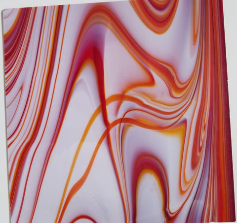 SF06755R - 12 x 12 Inch Spectrum Red, Orange White Opal Art - 96 Coe Red on Back