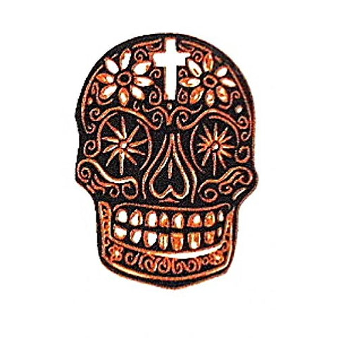 Day of the Dead Skull Gold Metallic & Black Fusing Enamel Decal